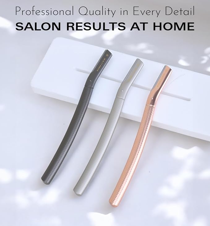 Beauty Power Eyebrow Razor with 6 Blades & Travel Case – Face Razors for Women & Men, Eyebrow Trimmer Shaper with Precision Cover, Facial Shaver & Dermaplaning Tool for Smooth Skin (Silver)