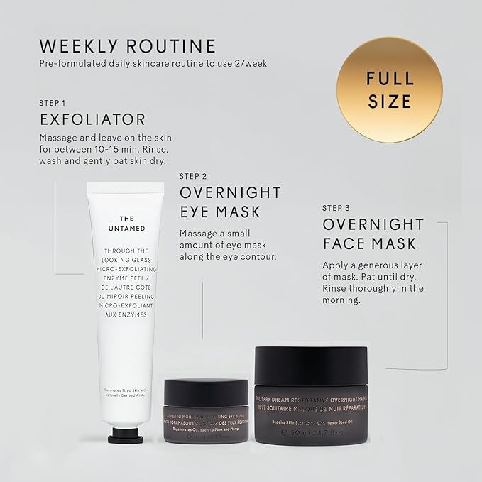 The Untamed Weekly Kit – Complete Facial Skin Care Set – Exfoliator, Overnight Eye Mask, Overnight Face Mask Helps to Hydrate, Even Skin Tone, and Reduce Wrinkles