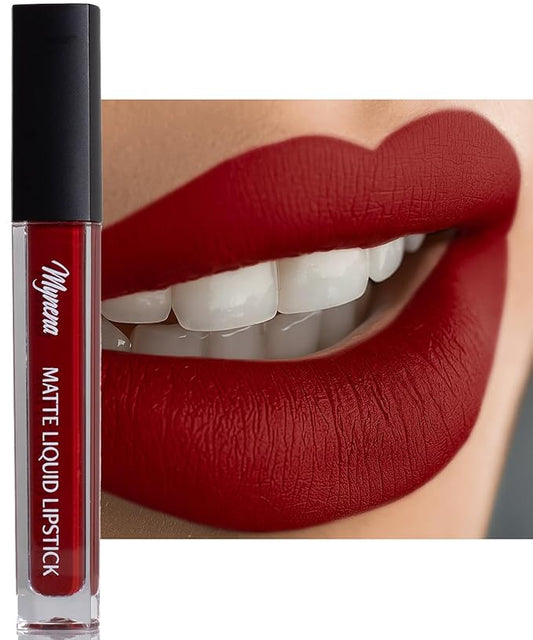 Mynena Matte Liquid Lipstick Deep Red | Long-Lasting Comfort | Smudge-Proof Transfer-Resistant | Full Coverage Non-Drying | Vegan & Cruelty-Free | All-Day Wear Lip Color | Elle