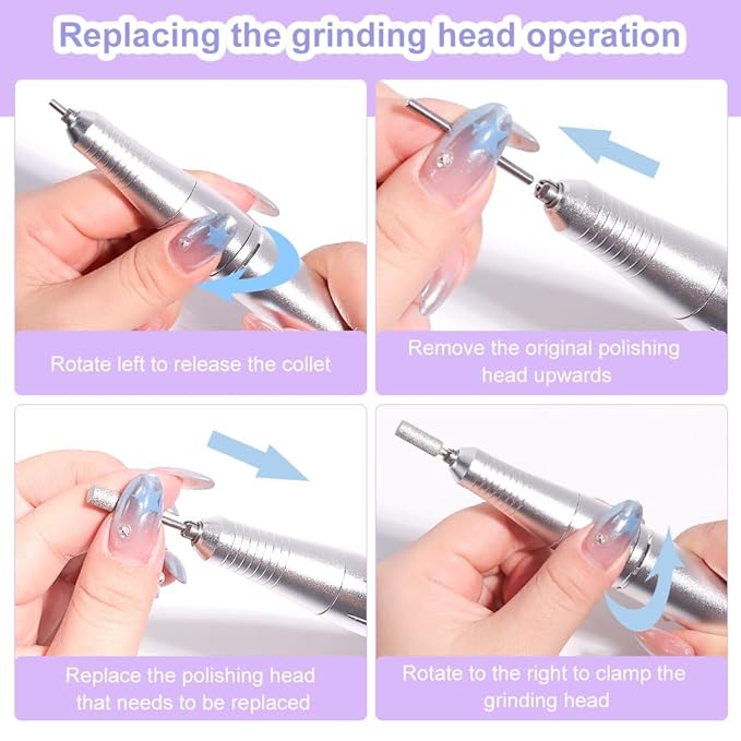 ANRLO Professional Electric Nail Drill, 45000 RPM Cordless Rechargeable E-File Machine, with 12 Bits, Sanding Bands, LCD Display for Acrylic Gel Nails (DMJ-V6-WHITE-USB)
