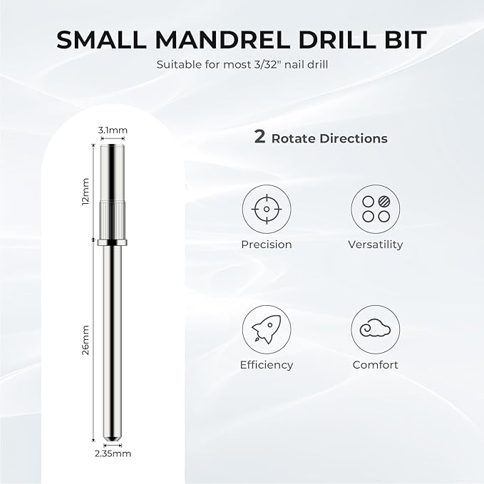 Lavinda Nail Drill Bits for Small Sanding Bands 3.1 MM Small Mandrel Bit for Electric Drill File Machine, Acrylic Nails Manicure Nail Art DIY Used, Sanding Bands Not Included