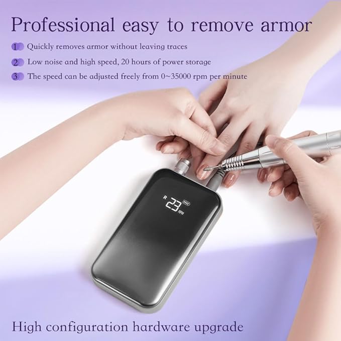ANRLO Professional Electric Nail Drill, 45000 RPM Cordless Rechargeable E-File Machine, with 12 Bits, Sanding Bands, LCD Display for Acrylic Gel Nails (DMJ-BLY-P30-Black)