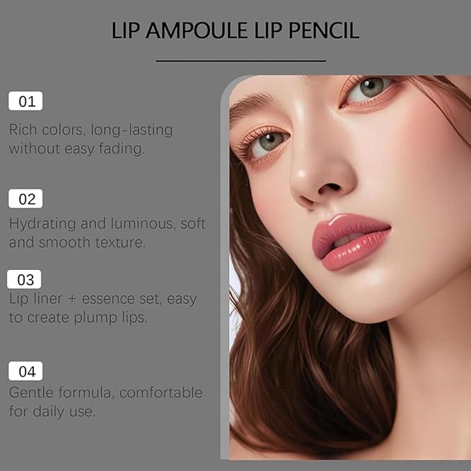 Color-Rich Lipampoules with Matching Lip Liner, Long-Lasting Moisturizing Lip Liner Oil, Moisturizing Lips Enhances Curves, Non-stick to Cup, Create a Natural Color