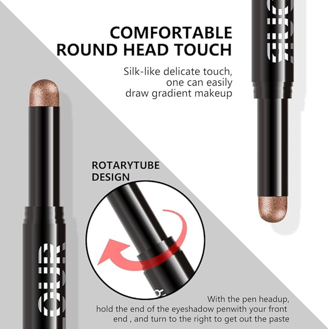 Rosy Brown Shimmer Cream Eye Shadow Stick Makeup for Women, Rosy Brown Shimmer Matte Eye Shadow Brightener Stick for Eyes, Waterproof Eyeshadow Pencil Applicator Blendable for Eye Highlight 12