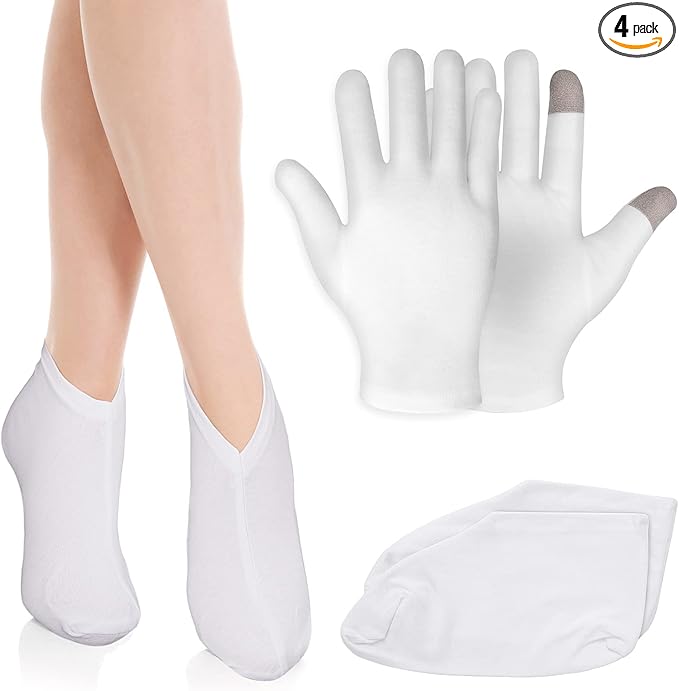 Sibba 2 Pairs Moisturizing Gloves and Socks Touch Screen Moisturizing Gloves for Overnight Bedtime Heal Eczema Sleeping Lotion Hand Spa Treatment Gloves Socks Repair Rough Cracked Dry Chapped Skin