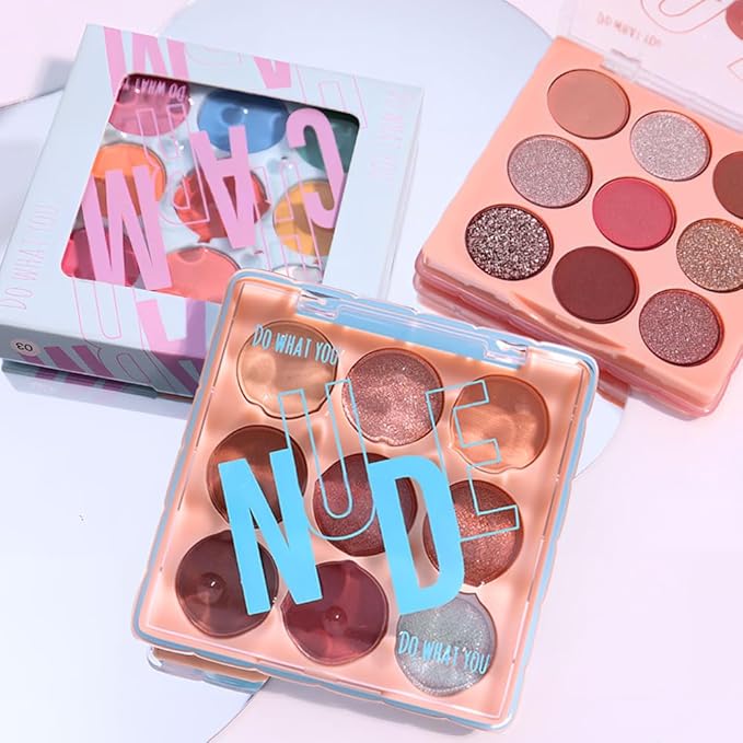 9-Color Nude Brown Eyeshadow Palette – Matte Shimmer Glitter Peach Caramel Bronze Eye Shadow Kit, High Pigment Blendable Long-Lasting Warm Neutral Makeup Palette for Daily Wear, Soft Glam & Travel