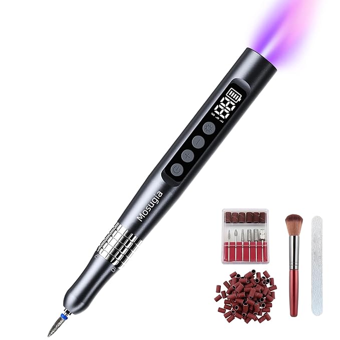 Professional Cordless Nail Drill and UV Light, 35000 RPM Electric Nail File Acrylic Gel Dip Powder Nail Tools, Portable Rechargeable Nail Pedicure Kit for Home & Travel, Gray(KY-9GJ)