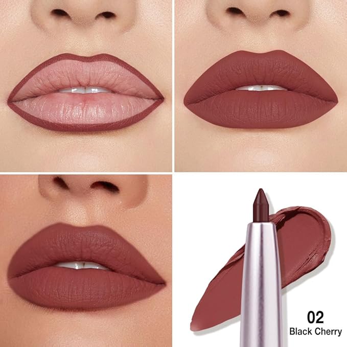 Retractable Lipliner Pencil Waterproof Makeup for Lip Liner and Eye Liner, Smooth and Creamy, Long Lasting Matte Finish, Vegan Beauty, Matte Velvet Pigmented Lip Liner (02#Cherry Red, 1)
