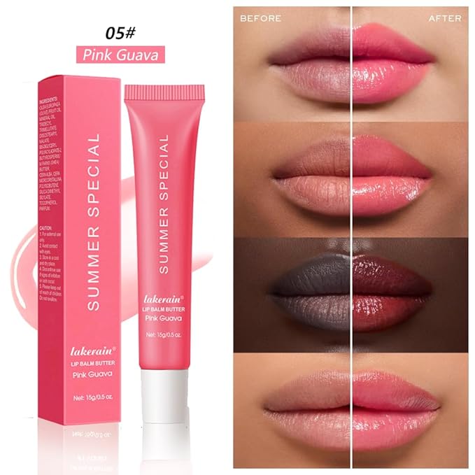 Summer Special Lip Butter Lip Balm, Ultra-Hydrating Natural Vegan Lip Balm, Sheer-Tinted Shine & Hydration, Soothes & Softens Dry Lips Skincare, Bálsamo labial hidratante #5 Pink Guava