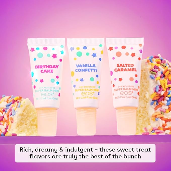 eos Happy Birthday Bundle- Lip Balm Stick + Mini Super Balms + Body Lotion + Hand Cream
