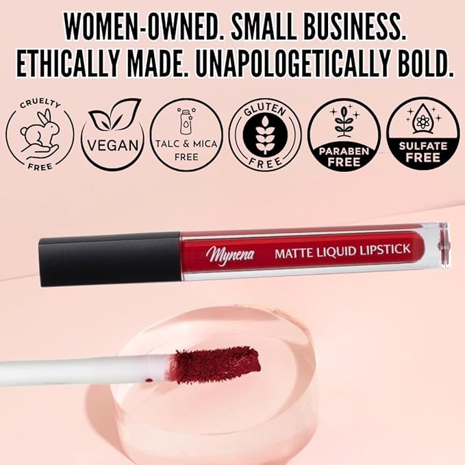Mynena Classic Red Long Lasting Lipstick for Women Waterproof & Transfer-Proof | Hydrating with Shea Butter | Bold Pigment Matte Color Lip Stain | Talc-Free & Vegan Product that Performs | Lola