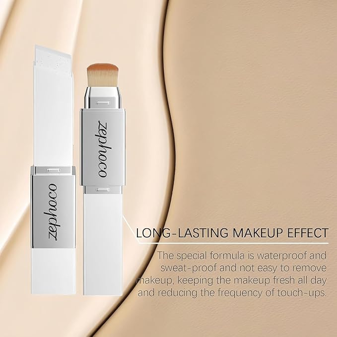 Color Changing Foundation Stick, Medium to Full Coverage Cream Stick Hydrating Makeup, Dual-Ended with Soft Brush for Flawless Look, Portable & Travel-Friendly (Dark skin)
