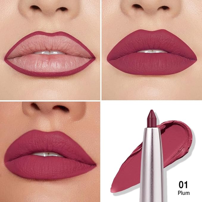 Retractable Lipliner Pencil Waterproof Makeup for Lip Liner and Eye Liner, Smooth and Creamy, Long Lasting Matte Finish, Vegan Beauty, Matte Velvet Pigmented Lip Liner (07#Plum, 1)