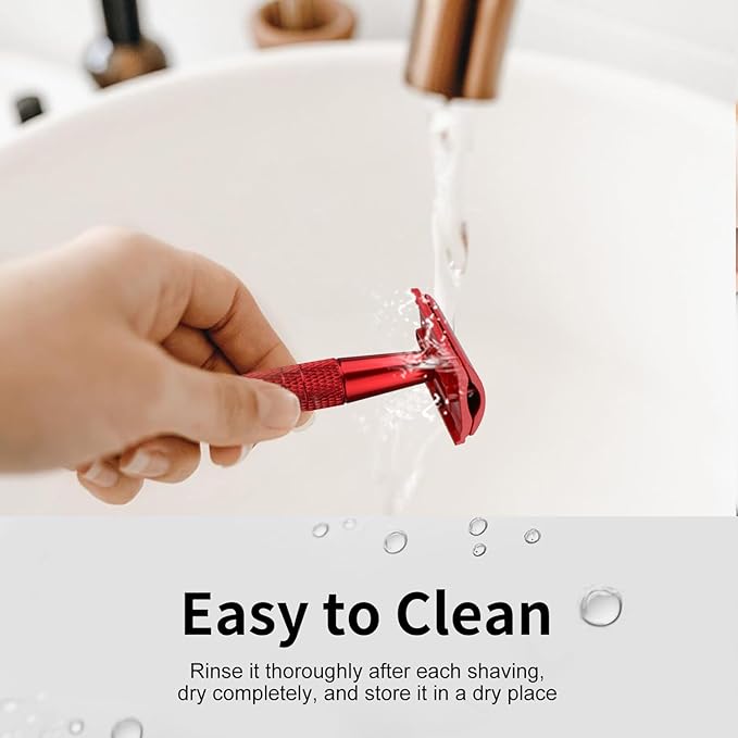 Safety Razor for Women and Men, Single Blade Razors, Reusable Metal Womens Razors for Shaving, with 10 Stainless Steel Double Edge Blades, Smooth and Close Shave, Plastic Free, Red