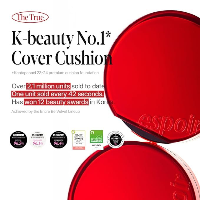 Espoir NEW Be Velvet Cushion Foundation #40.5 Deep Olive | Quick and Easy Coverage with Long-lasting Color by Zero Oxidation, Velvety Smooth Finish & Lightweight Formula, Vegan, Korean Makeup, 0.46 oz