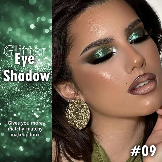 Sparkly Eyeshadow Palette for Women, Single Monochrome Eye Shadow Makeup, Shiny Pressed Cream Powder, Blendable Natural sombras para ojos, Holographic,Vegan,Travel (09-sparkly-Green)