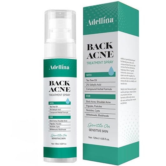 Back Acne Spray, Body Acne Treatment with Salicylic Acid, Tea Tree Oil & Niacinamide, 4 oz