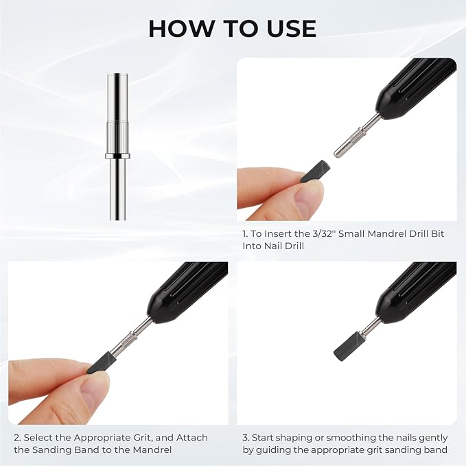 Lavinda Nail Drill Bits for Small Sanding Bands 3.1 MM Small Mandrel Bit for Electric Drill File Machine, Acrylic Nails Manicure Nail Art DIY Used, Sanding Bands Not Included
