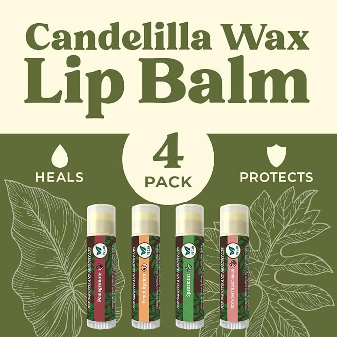 Earth's Daughter Vegan Lip Balm Stocking Stuffers 4-pack, Beeswax Free Lip Balm, Natural, Organic Flavors - Assorted Flavors, Plant Based Vegan Chapstick, Moisturizer