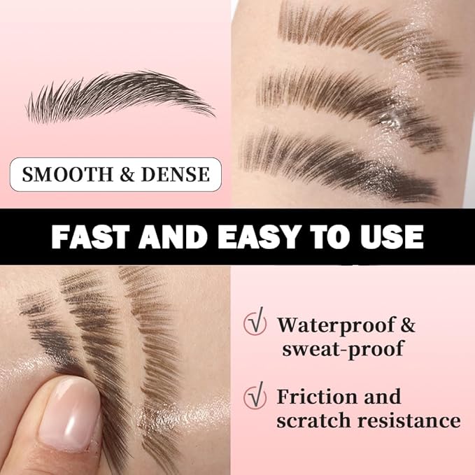Black Liquid Eyebrow Filler Pen for Women, Long-Lasting Waterproof Eye Brow Pen for Hairlike Strokes, Black Eye Brow Makeup Kit Sweat Smudge-Proof Brows Pencil for Natural Defining, with Eyebrow Brush