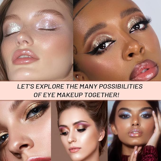 Sparkly Eyeshadow Palette for Women, Single Monochrome Eye Shadow Makeup, Shiny Pressed Cream Powder, Blendable Natural sombras para ojos, Holographic,Vegan,Travel (06-Glitter-Rose Glod)