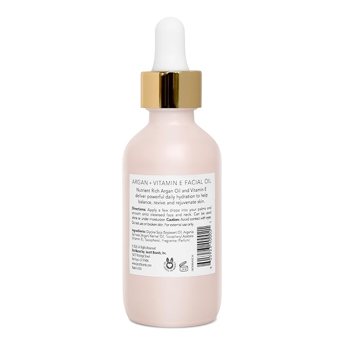 Pearlessence Argan & Vitamin E Facial Oil | Powerful Hydration to Help Balance, Revive & Rejuvenate Skin | Made in USA, Cruelty Free & Paraben Free 1.83 Fl Oz, 2 Pack