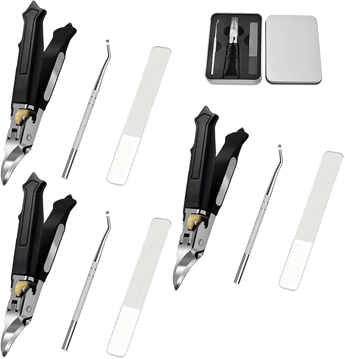 Black Anti-Slip Grip Gear Lock Nail Clipper Set with Ultra-Sharp Tips for Precise Access to Nail GRO, 3pcs Nail Clipper Set with Lock, Professional-Grade Manicure Tools (Black B, 3 Set)