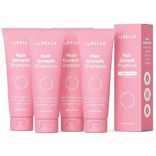 Trybello Hair Growth Shampoo | Natural Thickening & Scalp Detox | Aloe Vera, Turmeric, and Urucum Extract | Sulfate-Free, Vegan, Anti-Hair Fall Formula | For Any Hair Type | 4 Pack Combo