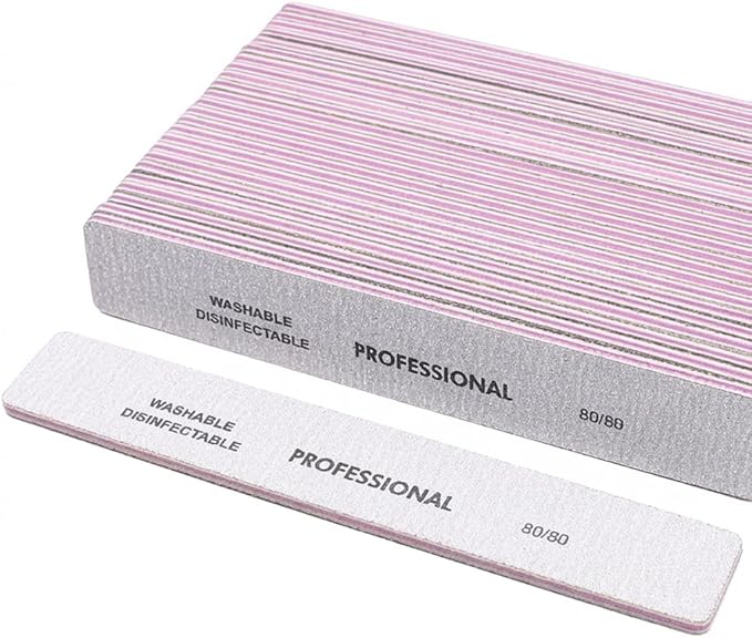 Klimonla 25PCS Professional Rectangular Emery Board Nail Files, 80/80 Grit Dual-Sided Buffer, Reusable Nail Filing Tools for Natural & Acrylic Nails, Home & Salon Manicure Supplies