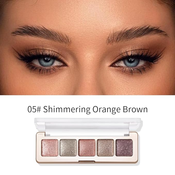 4 Color Eyeshadow Palette, Matte and Shimmer Powder Makeup, Highly Pigmented Blendable Shadows, Long-Lasting Waterproof, Natural Nude Brown Pink Shades (B-5#, 1 Count (Pack of 1))
