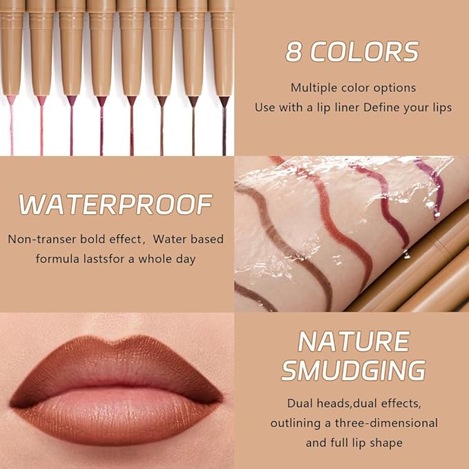 Matte Lip Liner Pencil, Long-Lasting Creamy Formula with Silicone Smudger, Waterproof Non-Staining Crayon for Lip Contouring, Plump Define Sculpting 05#