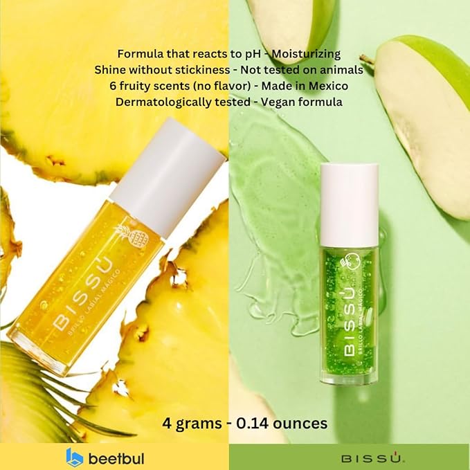 Bissú Magic Lip Gloss, 6 Fruity Scents, Moisturizing pH Reactive Gloss, with drop-shaped applicator and large size (04 Orange, 4 Grams)