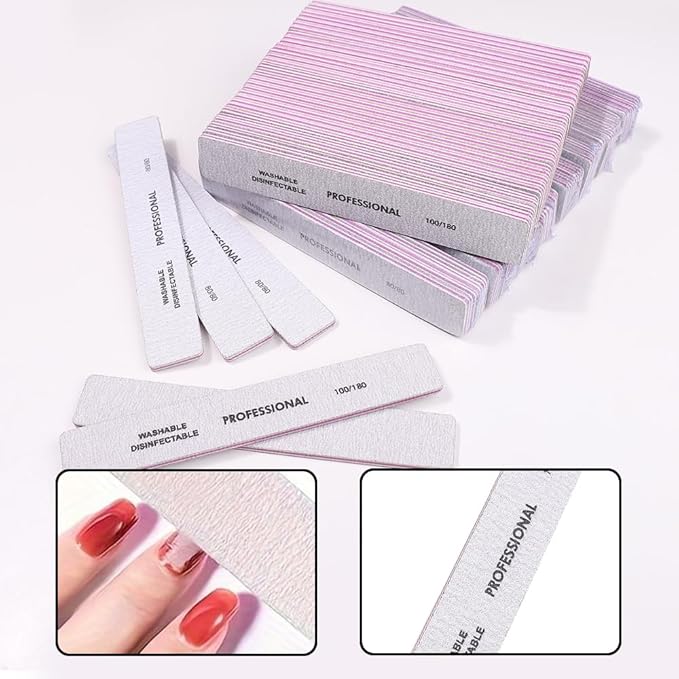Klimonla 25PCS Professional Rectangular Emery Board Nail Files, 80/80 Grit Dual-Sided Buffer, Reusable Nail Filing Tools for Natural & Acrylic Nails, Home & Salon Manicure Supplies