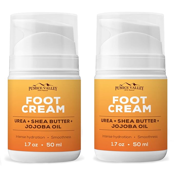 Pumice Valley 2 Pack Foot Cream for Dry Cracked Heels and Feet - Natural Moisturizer, Corn, Calluses Treatment - Skin, Body Lotion, Urea, Shea Butter, Jojoba Oil, Vitamin E 1.7 Oz