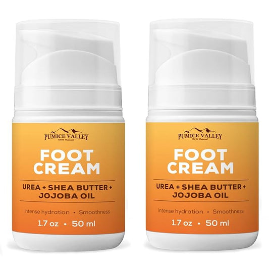 Pumice Valley 2 Pack Foot Cream for Dry Cracked Heels and Feet - Natural Moisturizer, Corn, Calluses Treatment - Skin, Body Lotion, Urea, Shea Butter, Jojoba Oil, Vitamin E 1.7 Oz