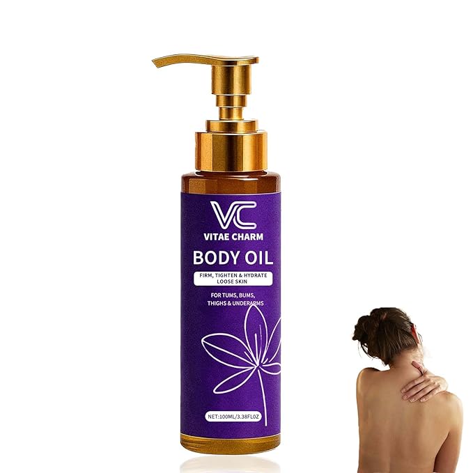 Vitae Charm Body Oil, – Restore Skin Volume, Smooth Crepey Texture & Strengthen Barrier – Jojoba, Sweet Almond, Avocado & Coconut Oil Blend – Deep Nourishing Body Moisturizer, 3.4 fl oz (1pc)