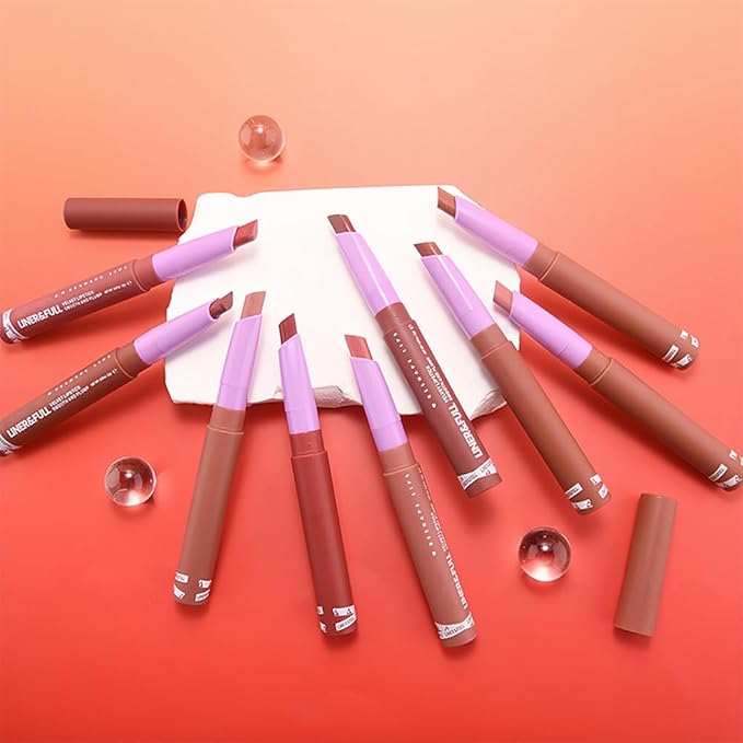 2-IN-1 Lipstick Lipliner, Velvet Matte Finish, Smooth & Plump, 12 Universal Lip Color-Nude Pink Rose Mauve Berry Plum, Creamy Formula for Lip Makeup, All-Day Wear, Cruelty-Free (#08 MAPLE BRICK)