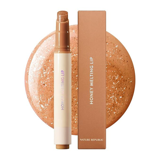 Nature Republic HONEY MELTING LIP GLITTER (14 MAPLE) SOFT LIP STICK Hydrating Gloss, Moisturizing balms, Shine Glimmer Finish, Shimmery-Sheer tint, korean make up