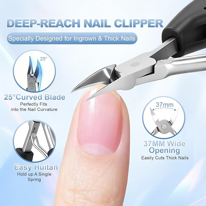 Senior-Specific Toe Clippers, Thick Toenails, Men's Large Toe Clippers, Wide-Opening Design, Sharp and Durable, Long-Handled Nail Clippers, 45° Beveled Ingrown Nail Clippers