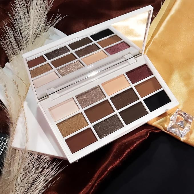 evpct 12 Colors Matte Shimmer Pressed Eye Shadow Palette Makeup for Women,Matte Beige Apricot Neutral Nude Brown Cocoa Black, Shimmer Plum Purple Bronze Gold Light Champagne, Eyeshadow Contour Palette