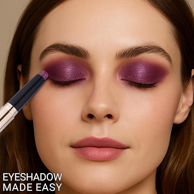 Erinde Waterproof Cream Eyeshadow Stick, Dark Purple Shimmer Eye Shadow Sticks, Cream to Powder Eyeshadow Crayon, Buildable & Blendable Long-Lasting Eye Shadow Stick, Vegan & Cruelty-Free, C08