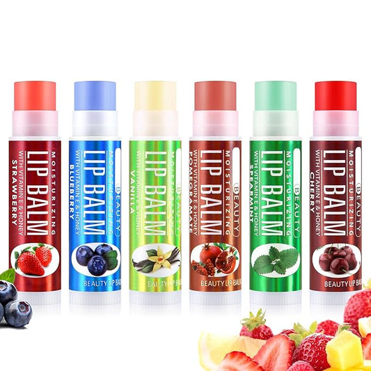 Boobeen Lip Balm Stick, Hydrating Lip Balm Cream for Dry Cracked Lips, Moisturizing Colorless Lipstick for Lip Care Soothing and Fade lip lines, 6 Pack