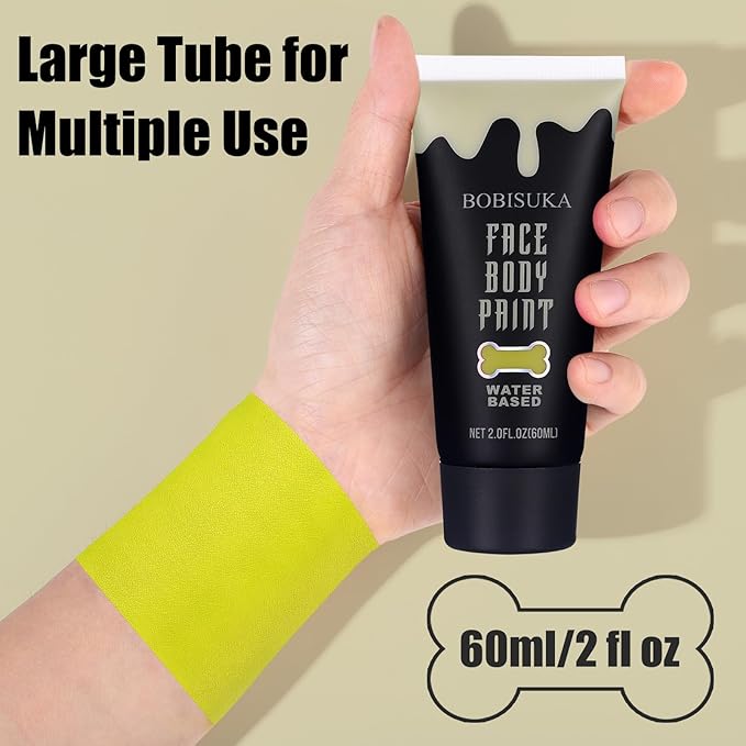 BOBISUKA Ogre Green Face Body Paint, Water Based Face Painting for Art Theater Halloween Party Cosplay Clown SFX Makeup for Women Adults, Non-Toxic Washable