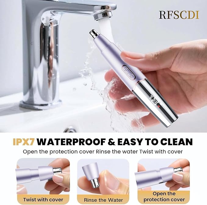 5-in-1 Rechargeable Nose & Eyebrows Hair Trimmer - IPX7 Waterproof Dual Edge Grooming Kit for Men & Women, Perfect for Hair Removal of Nose, Facial, Arm, Bikini, and Ear Hair (Purple)