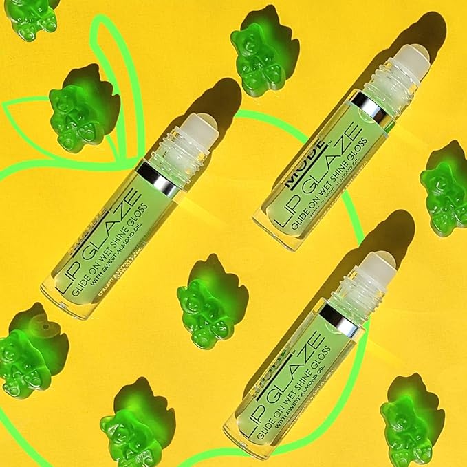 MODE Lip Glaze Flavored Lip Gloss Yummy GREEN APPLE GUMMY Delicious Flavor, Roll On Sweet Wet Nourishing Shine, Hydrating Moisturizing Natural Skincare Fruit Oils, Made in NY USA