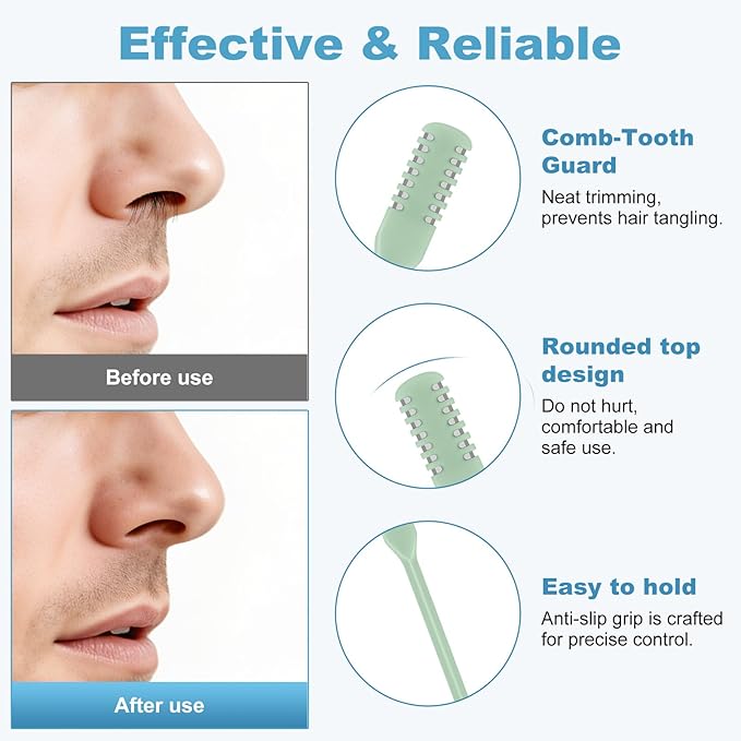 5PCS 2-in-1 Nasal Hair Cutter, Upgrade Manual Double Sided Nose Hair Trimmer Cutter for Women and Men 360°Rotating Nose Hair Remover Grooming Tool knife Razor Portable Nostril hair kit (Mint Green)