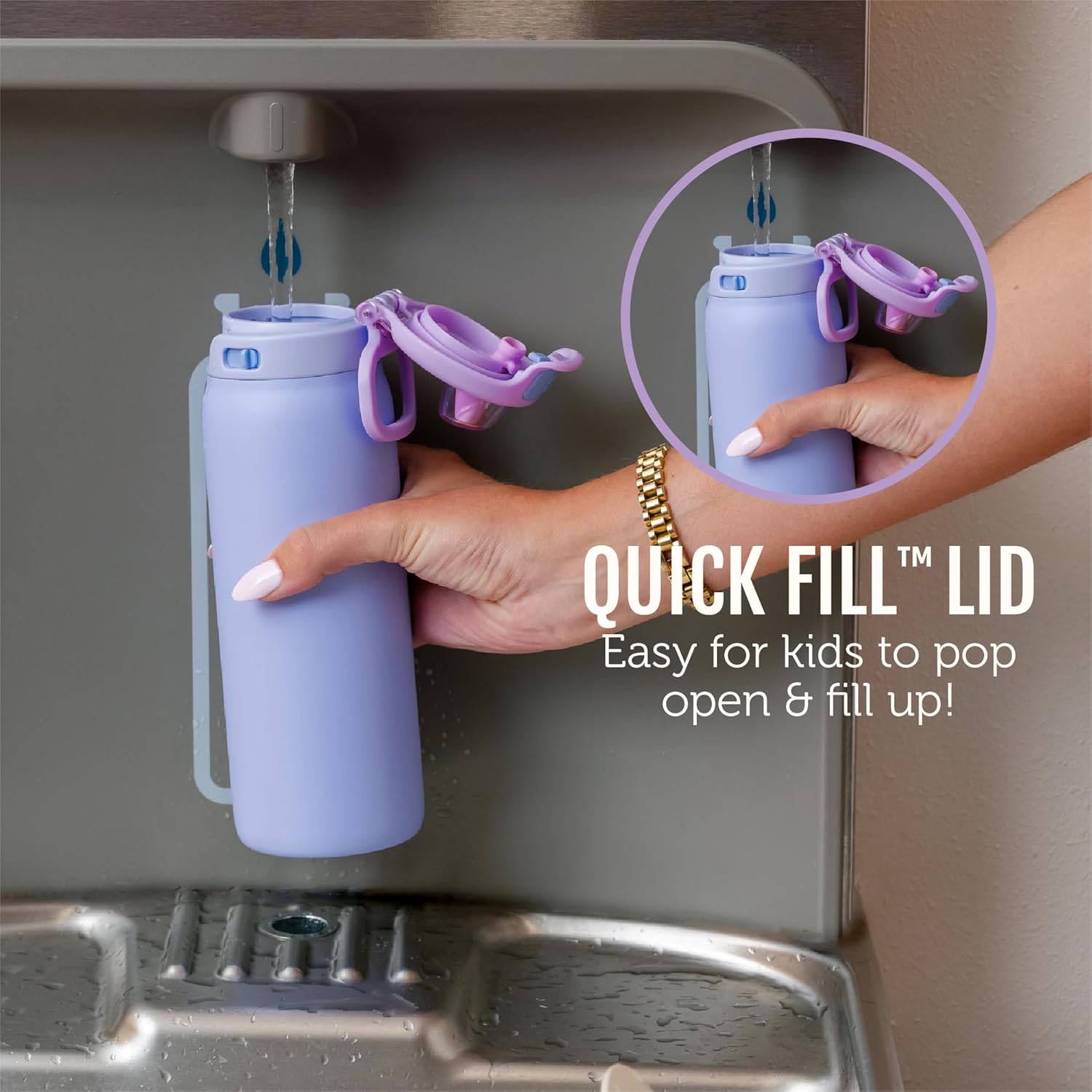 Pop & Fill 18Oz Stainless Steel Kids Water Bottle with Quick Fill Lid | Vacuum Insulated BPA Free Bottle with Leak Proof Straw and Chug Lid, Dishwasher Safe, Gift for Kids Teens, Cheetah