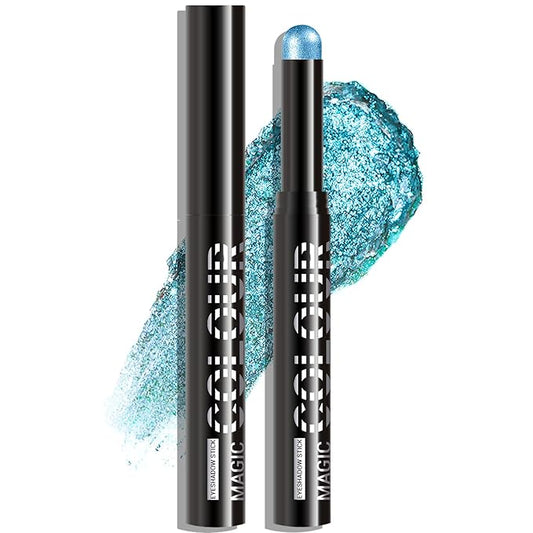 Glitter Eyeshadow Stick - Dazzling Blue Shimmer Cream Eye Shadow Pencil Buildable Sparkling Face Highlighter Makeup, Long Lasting Lightweight Waterproof & Smudge Proof for Easy Application
