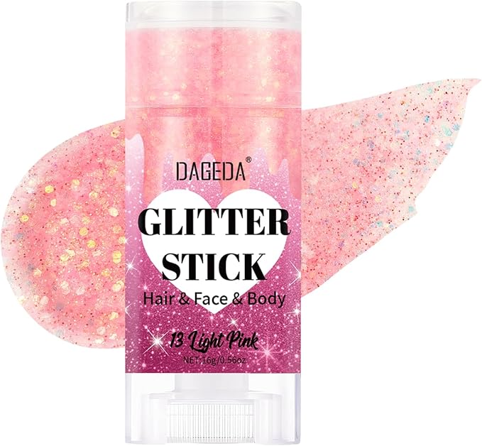 DAGEDA Light Pink Body Glitter Stick,Sparkly Face Glitter Makeup,Holographic Hair Glitters Mermaid Makeup Rave Outfits for Women, Shimmer Face Paint Stick Singer Concert Accessories