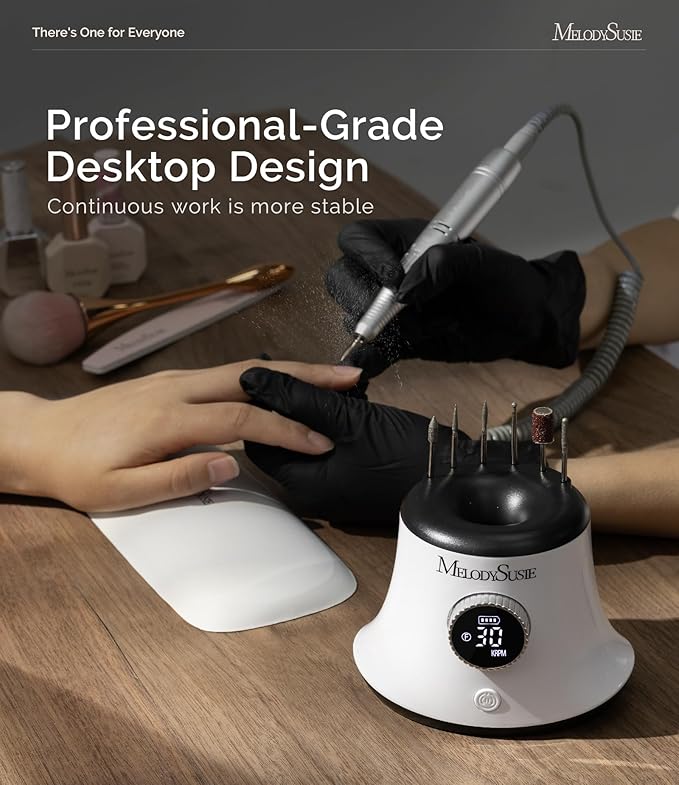 MelodySusie Multifunctional Upgraded Desktop Cordless Nail Drill with Bit Holders, SC320G 30000RPM E-File with Elegant Design for All Manicure Shaping & Gel Removal, Ideal for Nail Artists & Home Use